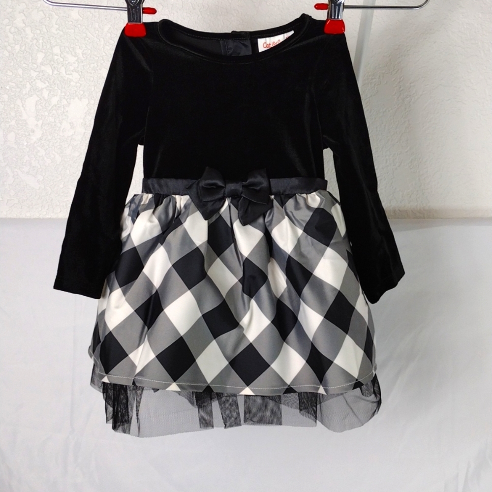 Adorable Infant Girls Dress Velour with Diaper Cover 12m Black and Cream